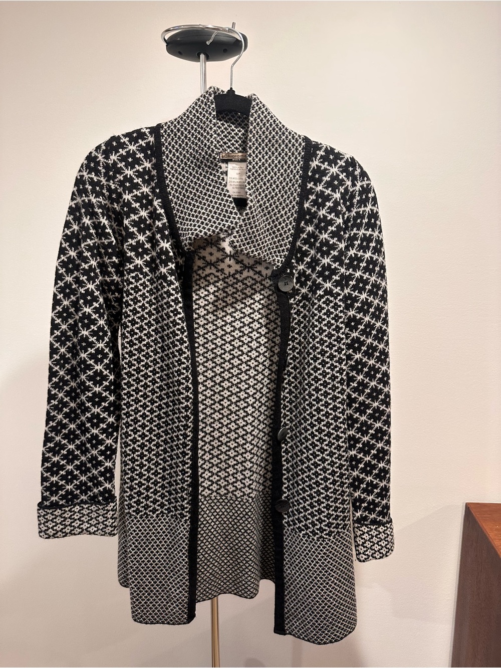 Black & White Patterned Open-Front Women's Sweater Cardigan